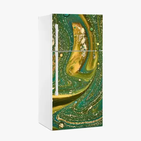 Pegatina para frigorífico paisaje fluido verde y dorado con textura iridiscente – Pixers®