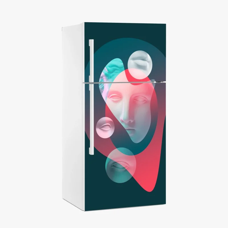 Pegatina para frigorífico rostro clásico surrealista con formas abstractas y colores vibrantes