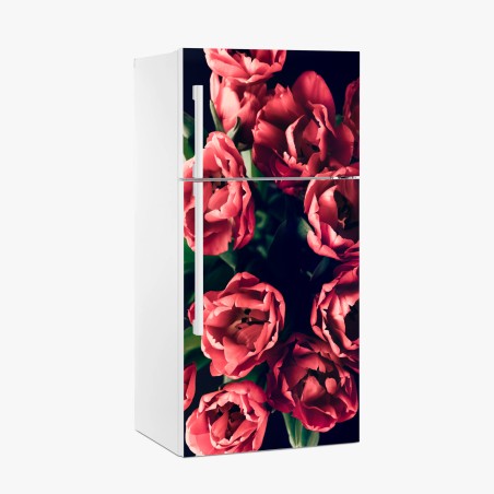 Pegatina para frigorífico tulipanes rojos sobre fondo oscuro – Pixers®