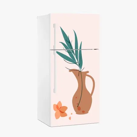 Pegatina para frigorífico jarrón terracota con hojas verdes y flor minimalista – Pixers®