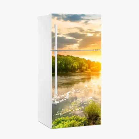 Pegatina para frigorífico puesta de sol sobre el río sereno – Pixers®