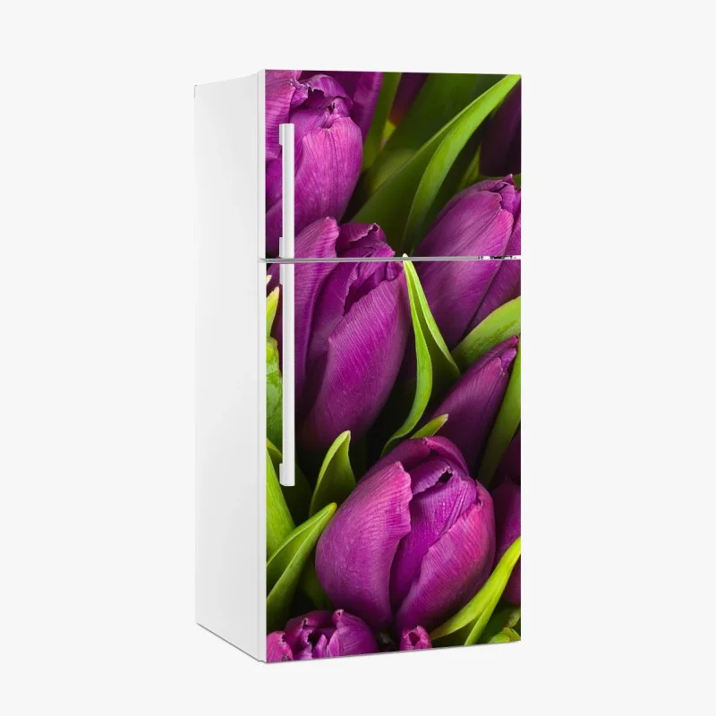 Pegatina para frigorífico ramo de tulipanes morados en primer plano