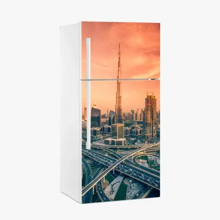 Pegatina para frigorífico horizonte de Dubai al atardecer – Pixers®