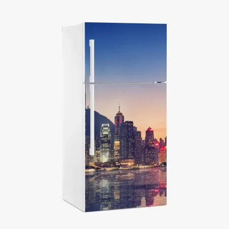 Pegatina para frigorífico atardecer en Hong Kong: horizonte iluminado – Pixers®