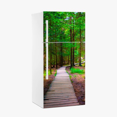 Pegatina para frigorífico sendero de madera en bosque verde – Pixers®