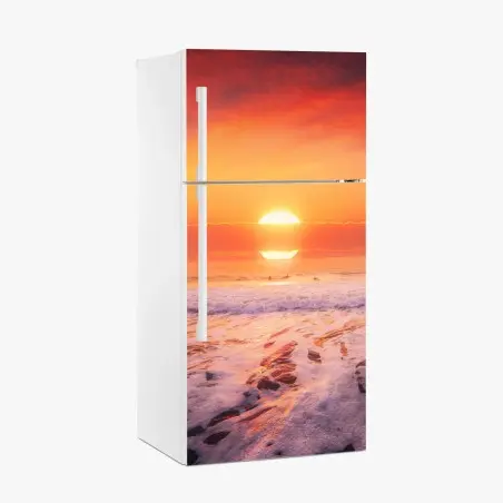 Pegatina para frigorífico atardecer dorado en la playa – Pixers®