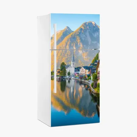 Pegatina para frigorífico amanecer en Hallstatt: tranquila vista al lago – Pixers®