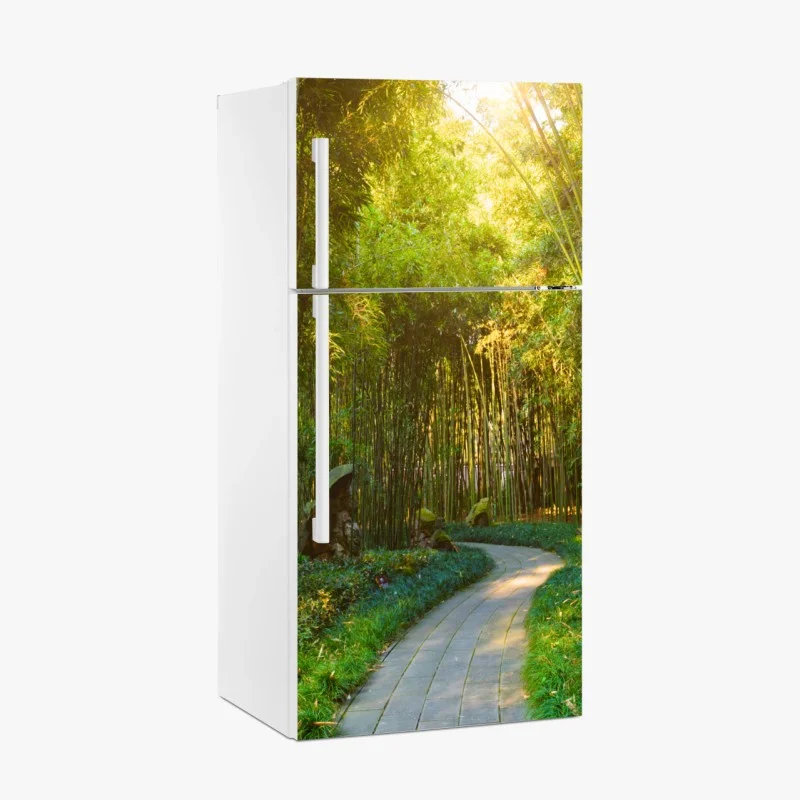 Pegatina para frigorífico sendero sereno entre bambús al amanecer