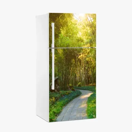 Pegatina para frigorífico sendero sereno entre bambús al amanecer – Pixers®