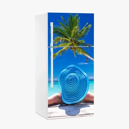 Pegatina para frigorífico relax tropical en playa turquesa – Pixers®