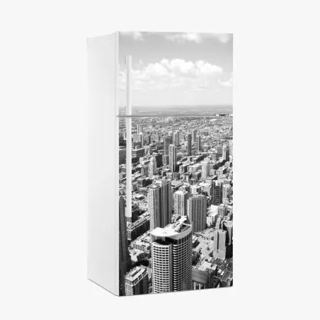 Pegatina para frigorífico vista aérea de Chicago en blanco y negro – Pixers®