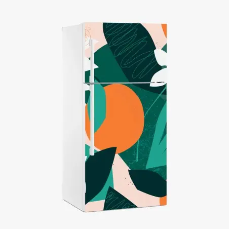 Pegatina para frigorífico arte mural tropical con naranjas y flores – Pixers®