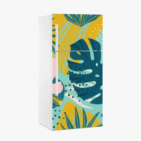 Pegatina para frigorífico diseño tropical moderno con hojas de monstera y hibisco – Pixers®