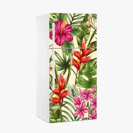 Pegatina para frigorífico diseño tropical con plumerias e hibiscos – Pixers®