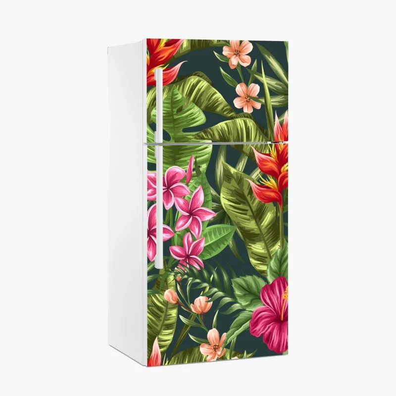 Pegatina para frigorífico diseño floral tropical con hibisco y plumeria
