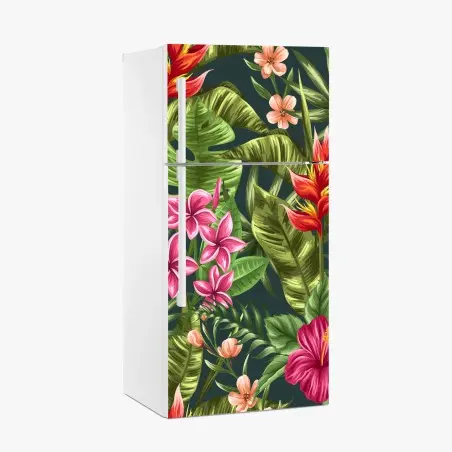 Pegatina para frigorífico diseño floral tropical con hibisco y plumeria – Pixers®