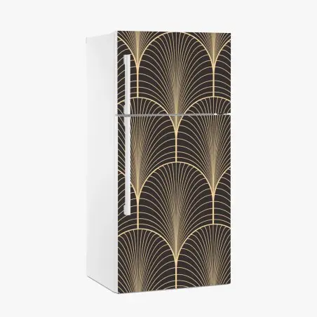 Pegatina para frigorífico patrón art déco dorado sobre fondo negro – Pixers®
