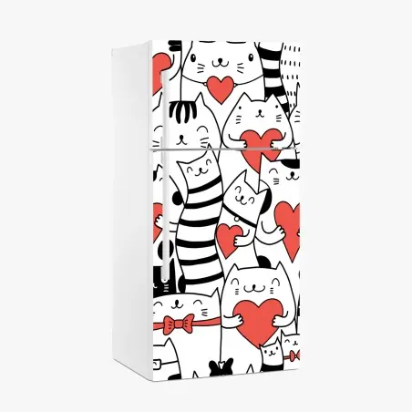 Pegatina para frigorífico patrón de gatos con corazones – Pixers®