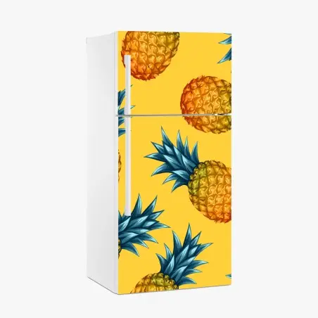 Pegatina para frigorífico diseño tropical de piñas sobre fondo amarillo – Pixers®