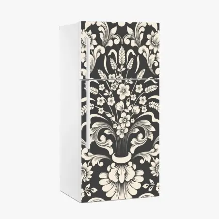 Pegatina para frigorífico motivo damasco floral en tonos crema y gris oscuro – Pixers®