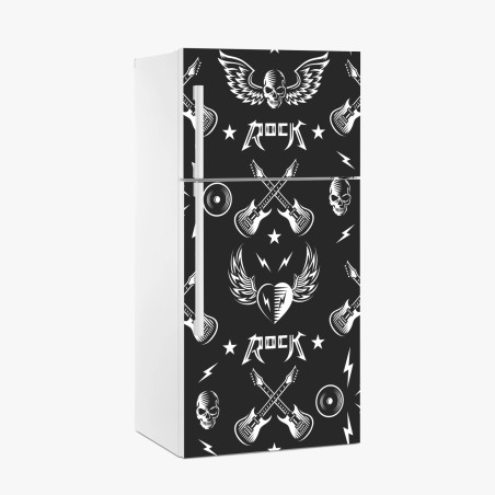 Pegatina para frigorífico diseño rock en blanco y negro con guitarras y calaveras – Pixers®