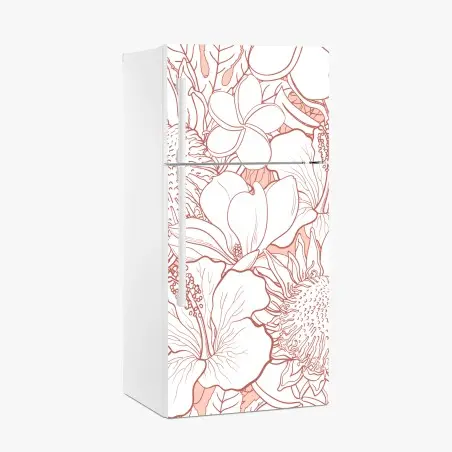 Pegatina para frigorífico patrón floral tropical en coral y blanco – Pixers®