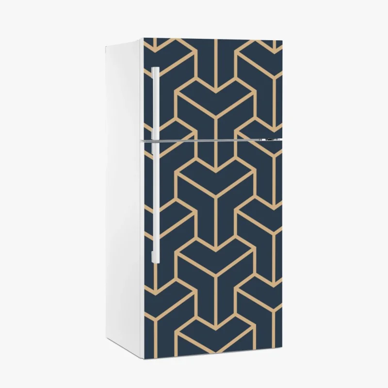 Pegatina para frigorífico patrón geométrico isométrico en azul marino y beige