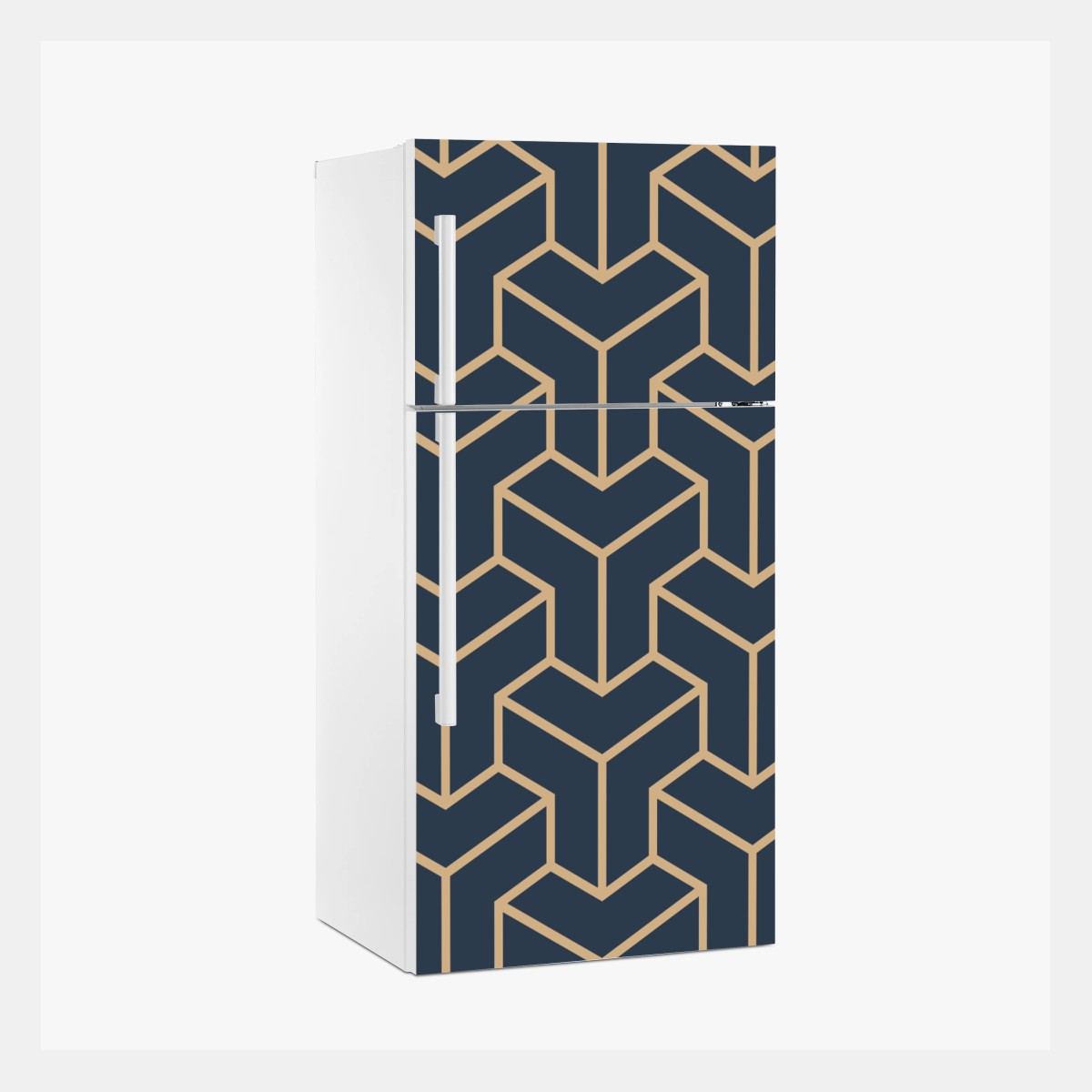 Pegatina para frigorífico patrón geométrico isométrico en azul marino y beige – Pixers®