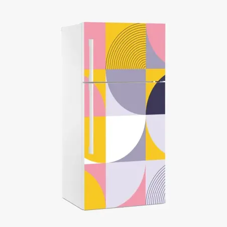 Pegatina para frigorífico patrón geométrico retro en tonos rosa y amarillo – Pixers®