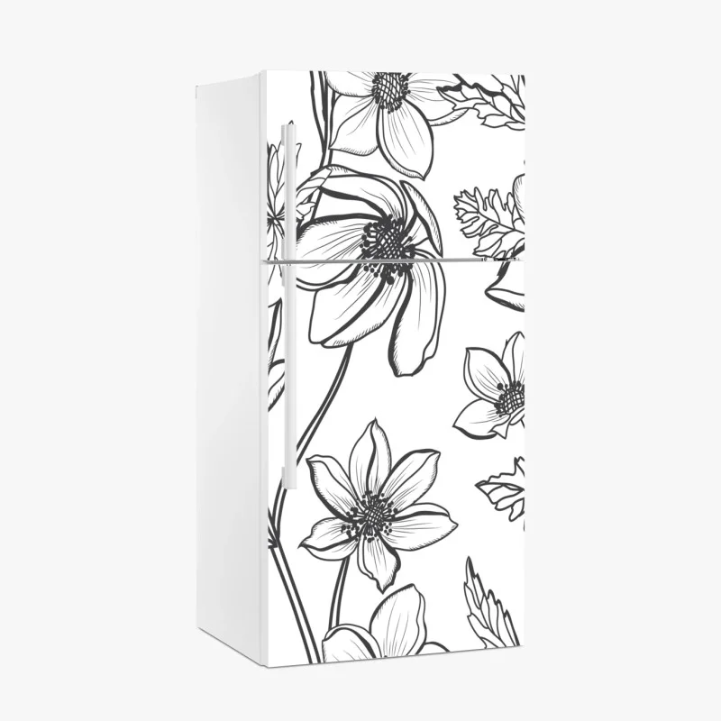 Pegatina para frigorífico dibujo floral lineal en blanco y negro