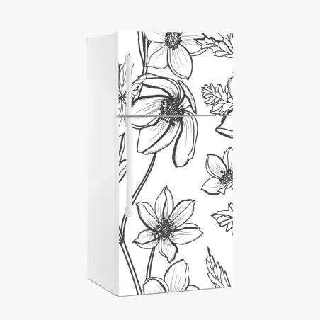 Pegatina para frigorífico dibujo floral lineal en blanco y negro – Pixers®