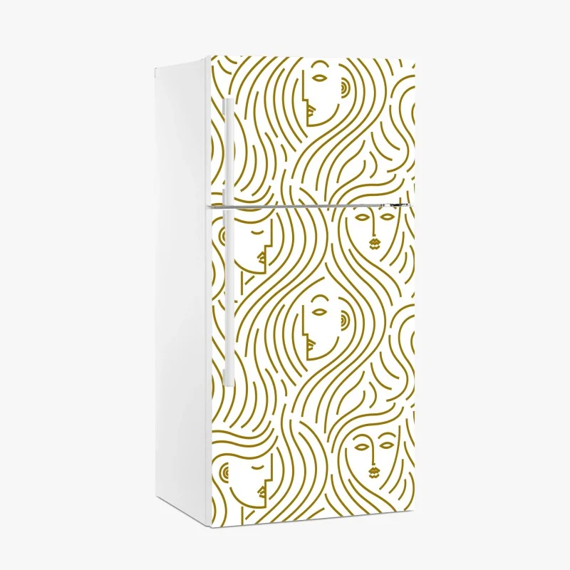 Pegatina para frigorífico patrón abstracto de rostros femeninos en dorado