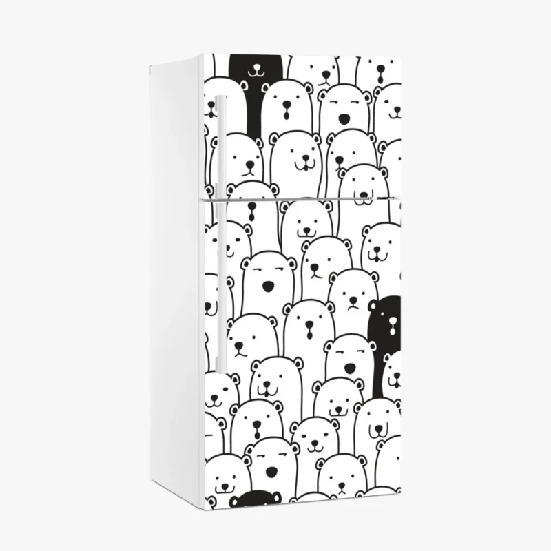Pegatina para frigorífico patrón de osos minimalista en blanco y negro