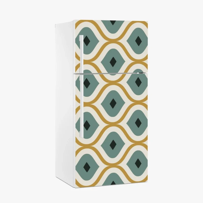 Pegatina para frigorífico diseño geométrico retro en tonos verde azulado y dorado
