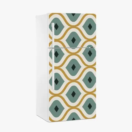 Pegatina para frigorífico diseño geométrico retro en tonos verde azulado y dorado – Pixers®