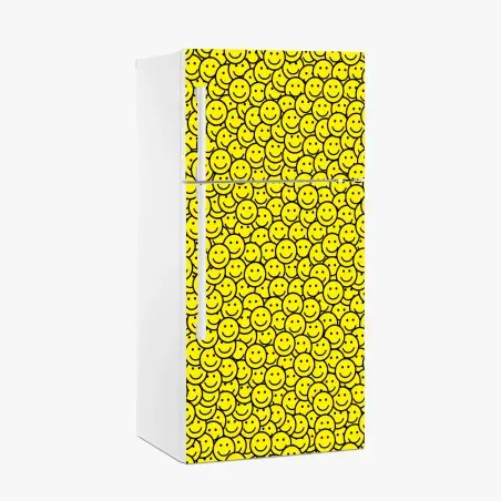 Pegatina para frigorífico patrón de caras sonrientes en amarillo – Pixers®