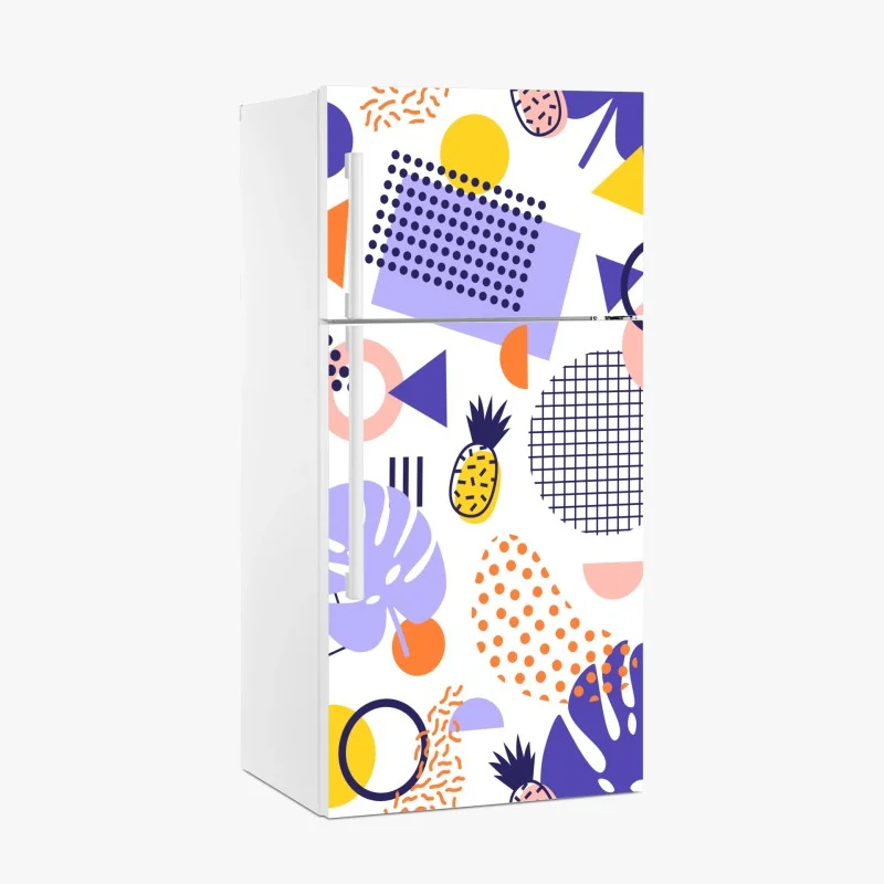 Pegatina para frigorífico diseño tropical geométrico en colores vibrantes