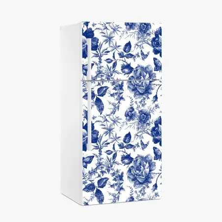 Pegatina para frigorífico estampado floral azul estilo vintage – Pixers®