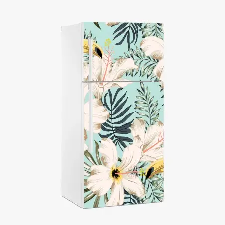 Pegatina para frigorífico jardín tropical con tucanes y hibiscos – Pixers®