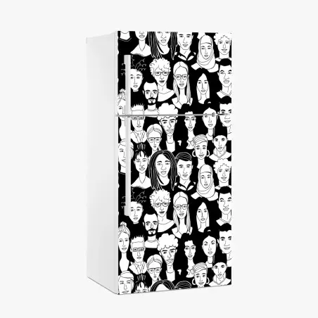 Pegatina para frigorífico mosaico de rostros diversos en blanco y negro – Pixers®