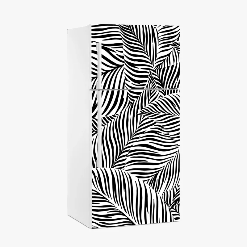 Pegatina para frigorífico patrón de hojas rayadas en blanco y negro