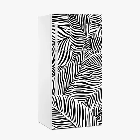 Pegatina para frigorífico patrón de hojas rayadas en blanco y negro – Pixers®