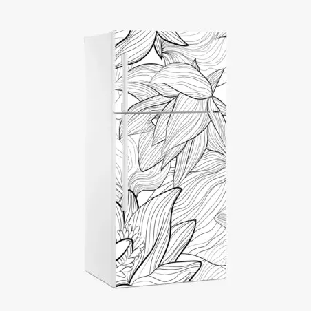Pegatina para frigorífico patrón floral de loto en blanco y negro – Pixers®