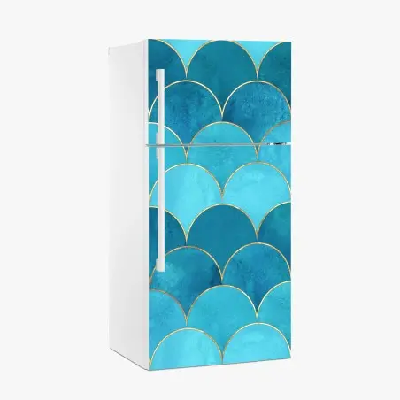 Pegatina para frigorífico patrón de escamas marinas turquesa con detalles dorados – Pixers®