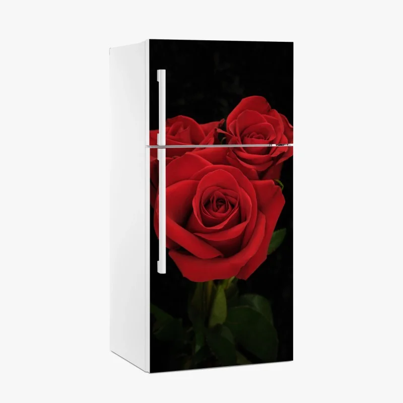 Pegatina para frigorífico rosas rojas sobre fondo negro