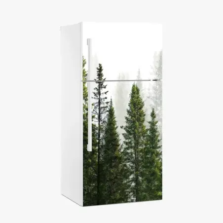 Pegatina para frigorífico bosque de abetos en niebla – Pixers®