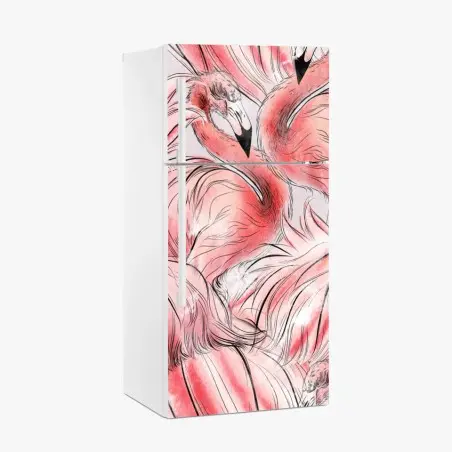 Pegatina para frigorífico patrón tropical de flamencos en acuarela – Pixers®