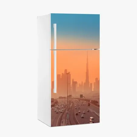Pegatina para frigorífico horizonte de Dubái al atardecer – Pixers®