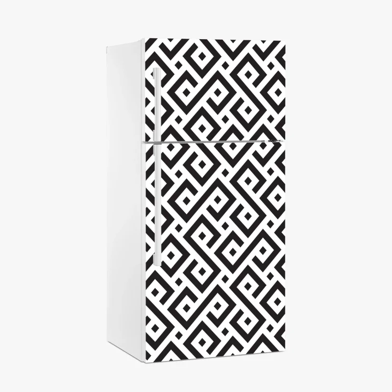 Pegatina para frigorífico patrón meandro geométrico en blanco y negro