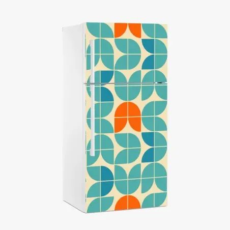 Pegatina para frigorífico mosaico geométrico mid-century en tonos turquesa y naranja – Pixers®